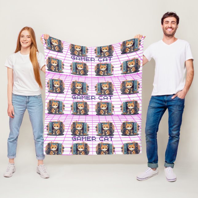 Niedliches Gamer Cat Blue Muster Fleecedecke (Beispiel)