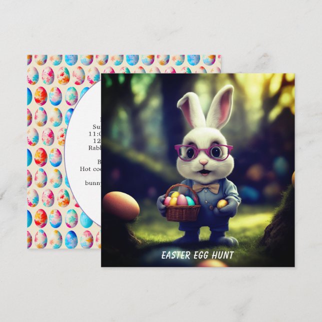 Niedliches gegossenes Bunny & Basket Ostereier Einladung (Vorne/Hinten)
