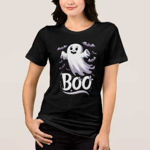 Niedliches Geist und Fledermäuse 'Boo' Halloween Tri-Blend Shirt