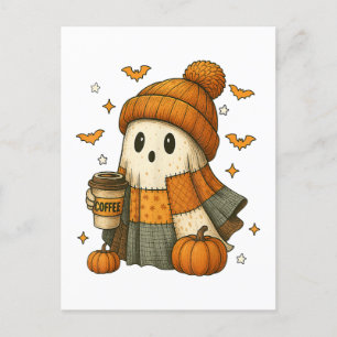 Niedliches Geistertrinkkaffee Halloween Feiertagspostkarte
