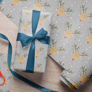 Niedliches geknacktes Rentier Retro Weihnachtsstri Geschenkpapier