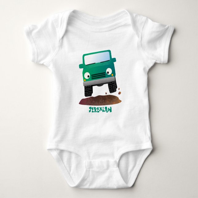 Niedliches Geländefahrzeug Cartoon Baby Strampler (Vorderseite)