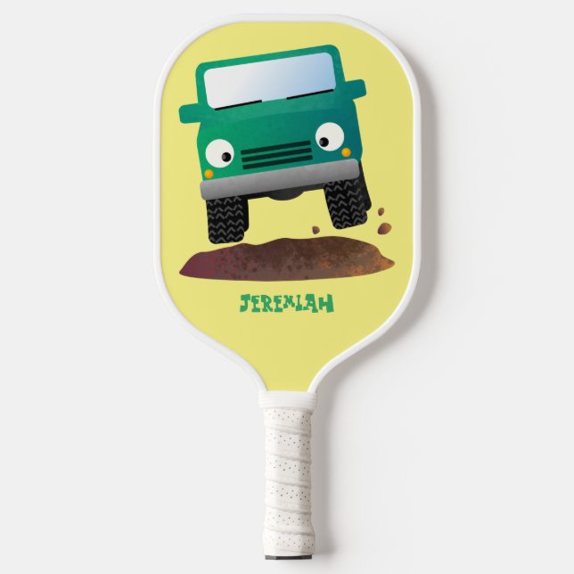 Niedliches Geländefahrzeug Cartoon Pickleball Schläger (Vorderseite)