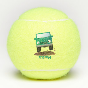 Niedliches Geländefahrzeug Cartoon Tennisbälle