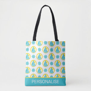 Niedliches Gelb- und Blaues Nautikmuster Personali Tasche