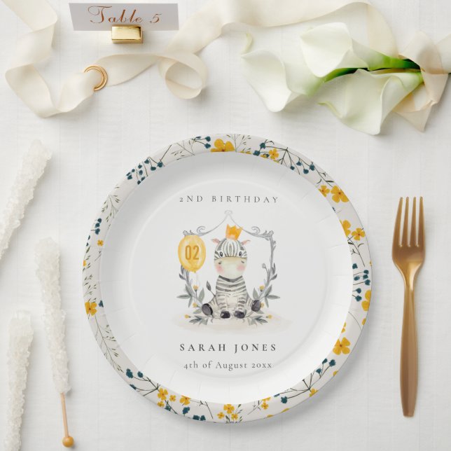 Niedliches Gelbbaby Zebra Foliage jedes Lebensalte Pappteller (Hochzeit)