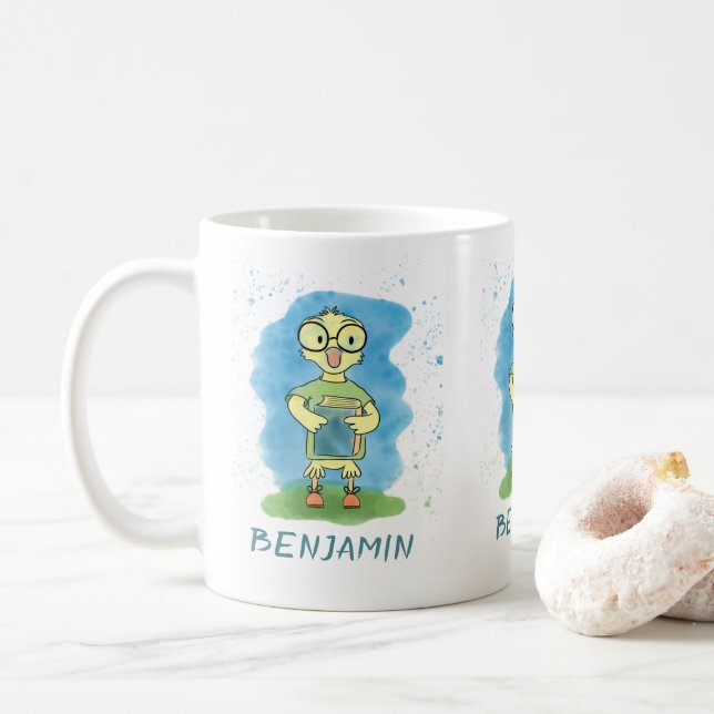Niedliches Gelbente, das Buch Kinder-Tasse Kaffeetasse (Mit Donut)