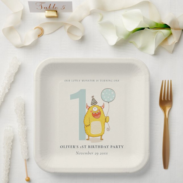 Niedliches Gelbes Aqua-Monster jeder Altersstufe G Pappteller (Hochzeit)