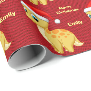 Niedliches gelbes Baby Dinosour mit Geschenkpapier