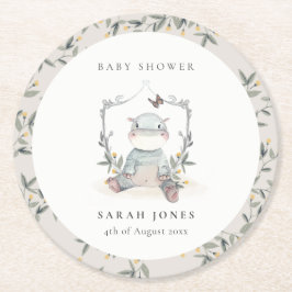 Niedliches gelbes Baby Hippo Foliage Elegante Baby Runder Pappuntersetzer