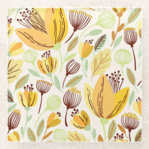 Niedliches, gelbes Blumenmuster Glasuntersetzer