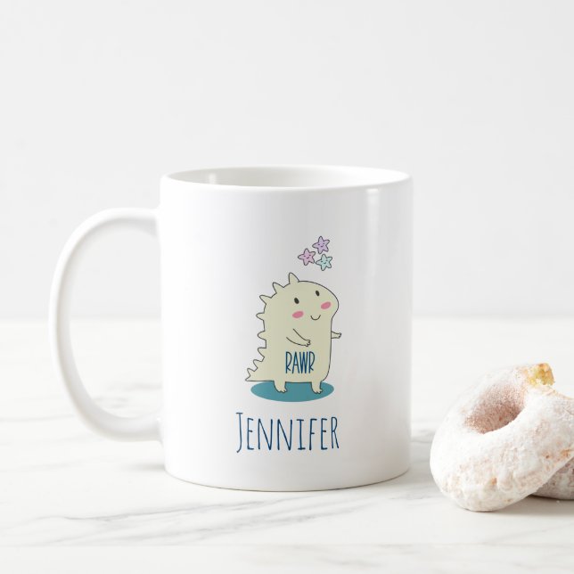 Niedliches Gelbes Dino mit glücklichen Sternen Kaffeetasse (Mit Donut)