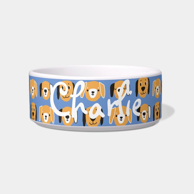 Niedliches gelbes Dog-Head-Muster - individualisie Napf (Vorderseite)