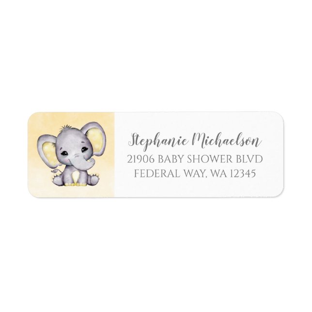 Niedliches gelbes Elefant-Babyduschetikett (Vorne)