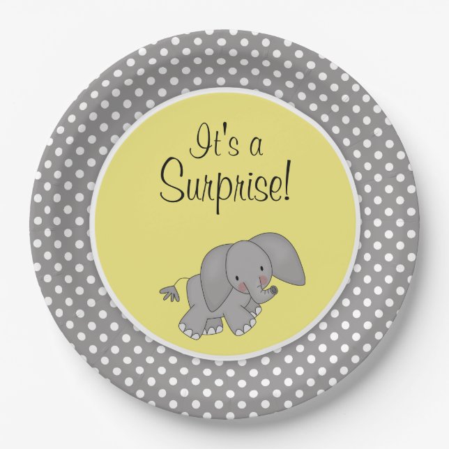 Niedliches gelbes Elefant-Geschlechts-neutrale Pappteller (Vorderseite)