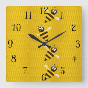Niedliches gelbes Honig-Bienen-Muster Browns Quadratische Wanduhr