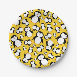 Niedliches gelbes Penguinmuster Pappteller