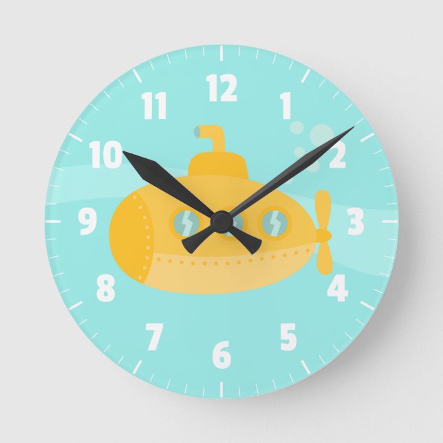 Niedliches gelbes U-Boot für Kinder im Schlafzimme Runde Wanduhr (Vorderseite)