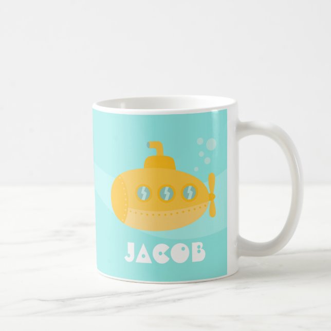 Niedliches gelbes Unterseeboot, Unterwasser, für Kaffeetasse (Rechts)