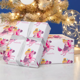 Niedliches Gelbhaariges Girl Reiten auf einem Einh Geschenkpapier
