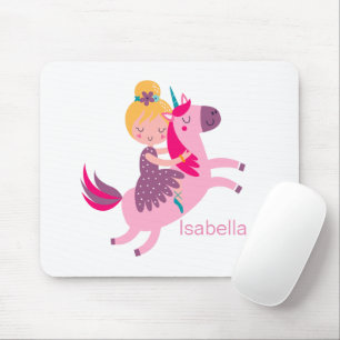 Niedliches Gelbhaariges Girl Reiten auf einem Einh Mousepad