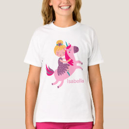 Niedliches Gelbhaariges Girl Reiten auf einem Einh T-Shirt