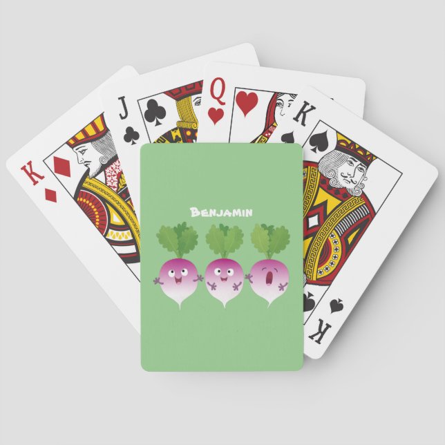 Niedliches Gemüsetrio mit Cartoon Spielkarten (Rückseite)