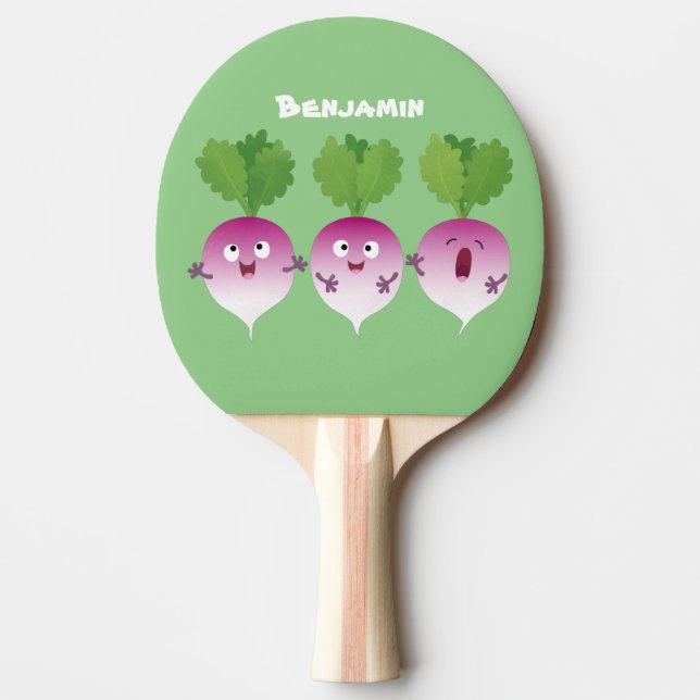 Niedliches Gemüsetrio mit Cartoon Tischtennis Schläger (Vorderseite)