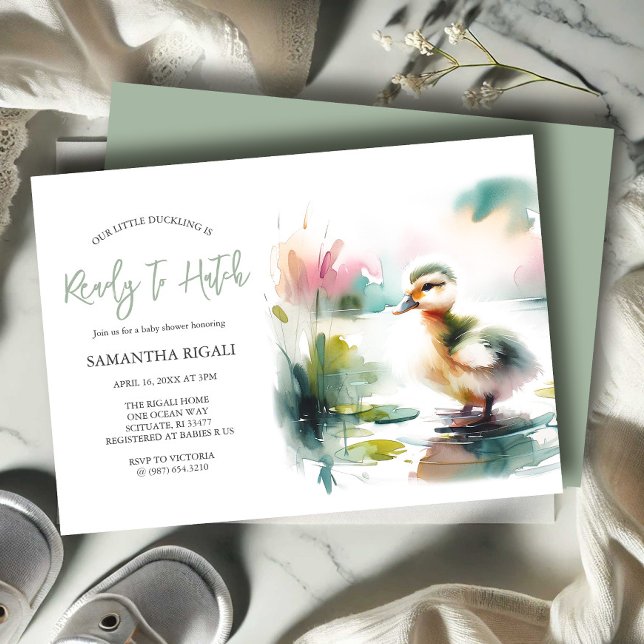 Niedliches Gender Neutral Watercolor Duck Baby Sho Einladung (Gender neutral baby shower invitations watercolor duck theme by Do Tell A Belle)