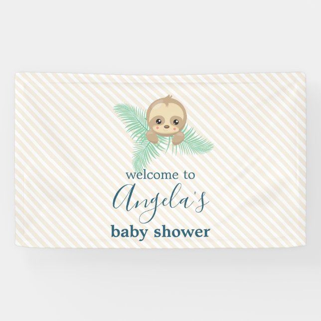 Niedliches Gender Neutral Yellow Baby Sloth Baby D Banner (Horizontal)