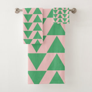 Niedliches geometrisches Dreieck in Rosa und Grün Badhandtuch Set