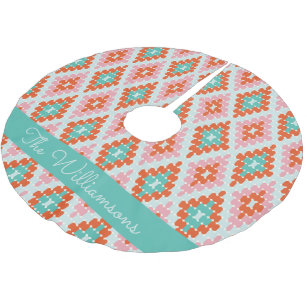 Niedliches geometrisches Muster Aquamarin und rosa Polyester Weihnachtsbaumdecke