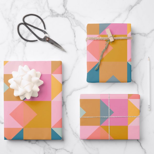 Niedliches geometrisches Muster in Aquamarin rosa  Geschenkpapier Set (Vorderseite)