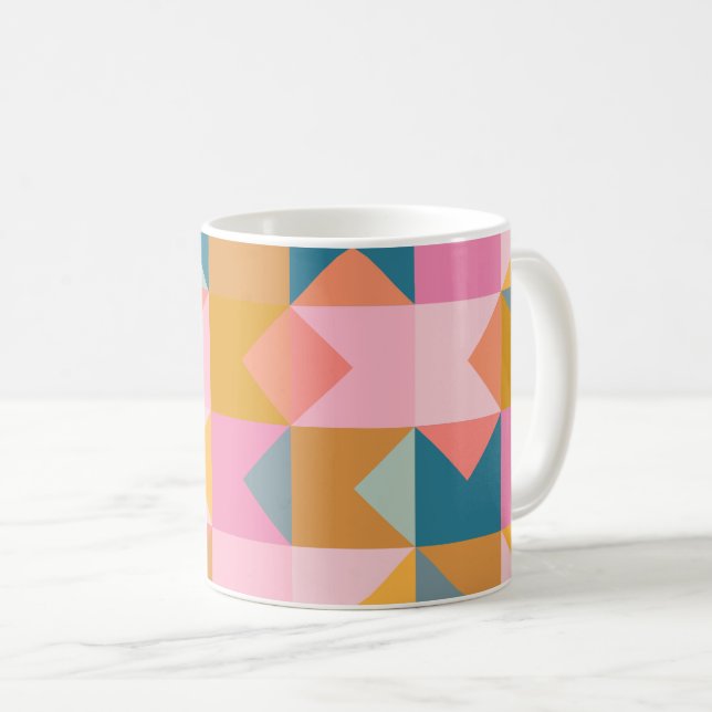 Niedliches geometrisches Muster in Aquamarin rosa  Kaffeetasse (VorderseiteRechts)