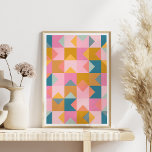 Niedliches geometrisches Muster in Aquamarin rosa  Poster<br><div class="desc">Ein buntes,  geometrisches Patchwork prägt moderne,  inspirierte Quiltmuster in einer hellen Farbpalette aus aquamarin,  rosa und gelb.</div>