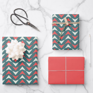 Niedliches geometrisches Muster in Rot und Blau Geschenkpapier Set