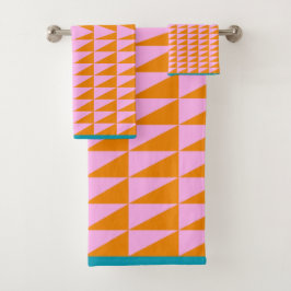 Niedliches geometrisches Muster Rosa Orange Türkis Badhandtuch Set