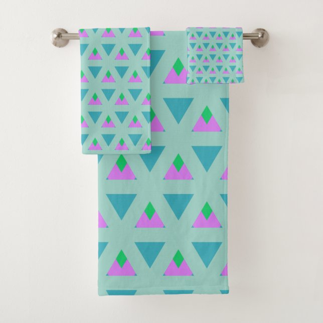 Niedliches geometrisches Muster Turquoise Lila Badhandtuch Set (Insitu)