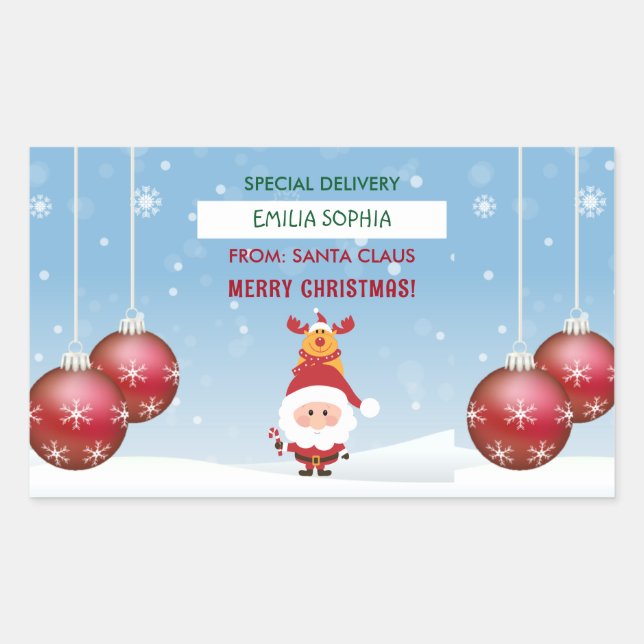Niedliches Geschenk des Weihnachtsmanns für Kinder Rechteckiger Aufkleber (Vorderseite)