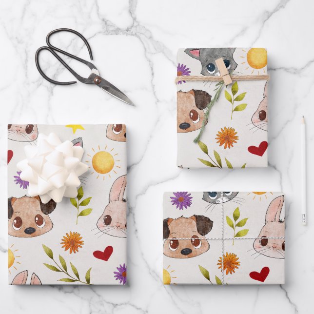 Niedliches Geschenkpapier für Heimtiere Set (Vorderseite)