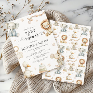 Niedliches geschlechtsneutrales Kinderzimmer Tierb Einladung