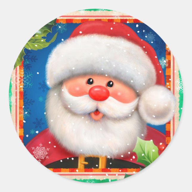 Niedliches Gesicht von Santa Claud Runder Aufkleber (Vorderseite)