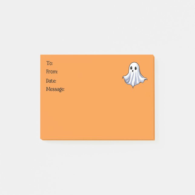 Niedliches Gespenst an Halloween-Orange-Nachricht Post-it Klebezettel (Vorderseite)