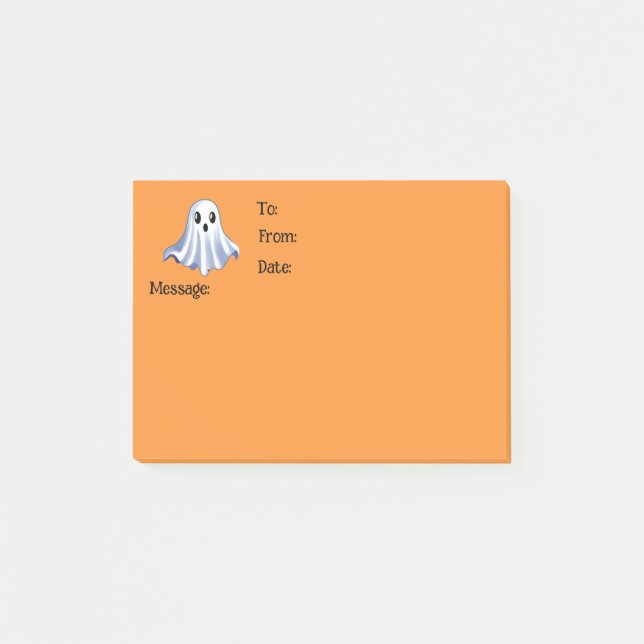 Niedliches Gespenst an Halloween-Orange-Nachricht Post-it Klebezettel (Vorderseite)