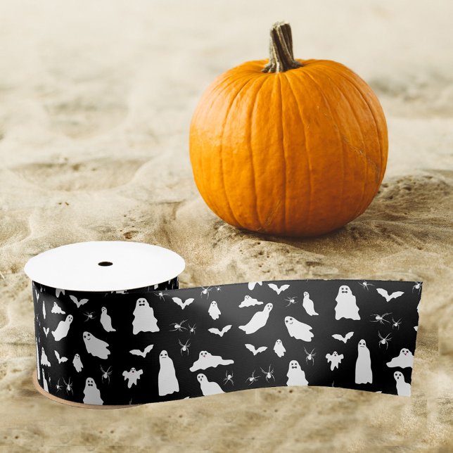 Niedliches Gespenst, Fledermäuse & Spieglein Hallo Satinband (Cute Ghost, Bats & Spiders Halloween Pattern Satin Ribbon)