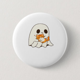 Niedliches Gespenst und Katze, Halloween Classic T Button
