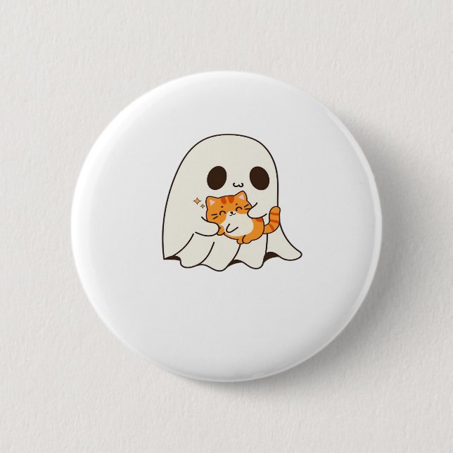 Niedliches Gespenst und Katze, Halloween Classic T Button (Vorderseite)
