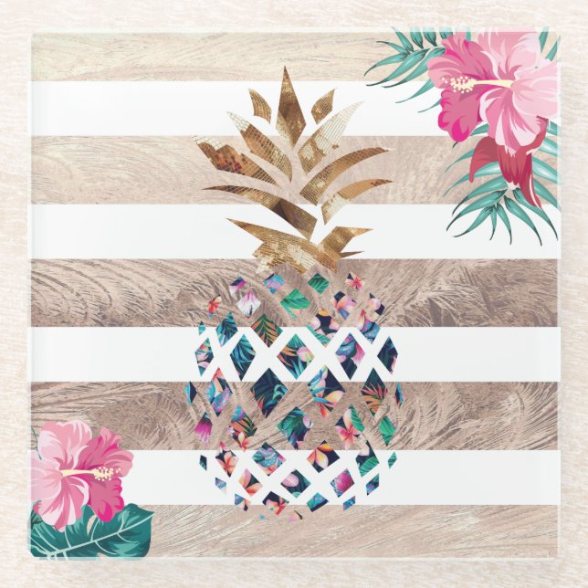 Niedliches, gestreiftes Ananas Glasuntersetzer (Vorderseite)
