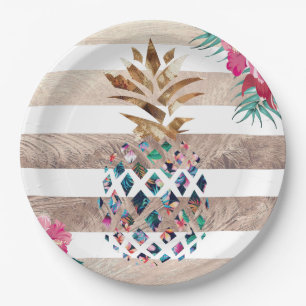 Niedliches, gestreiftes Ananas Pappteller