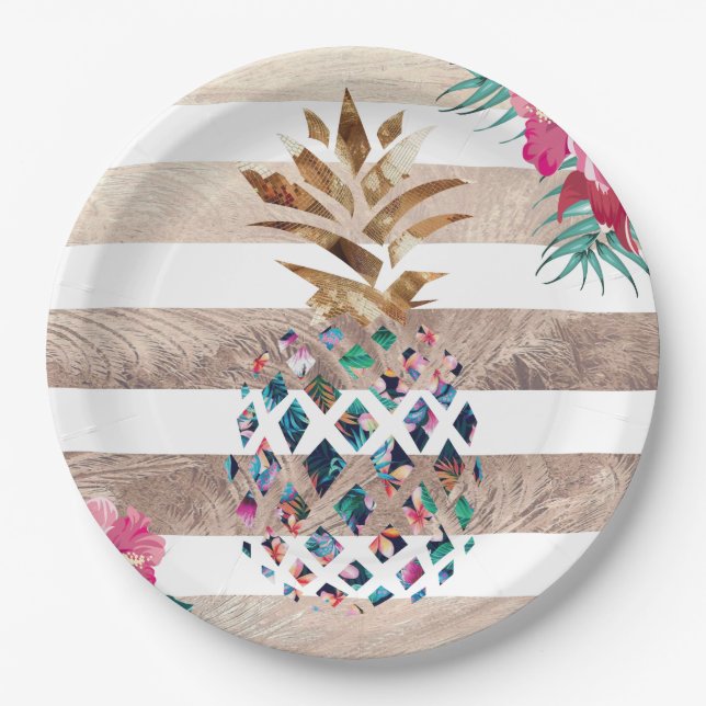 Niedliches, gestreiftes Ananas Pappteller (Vorderseite)